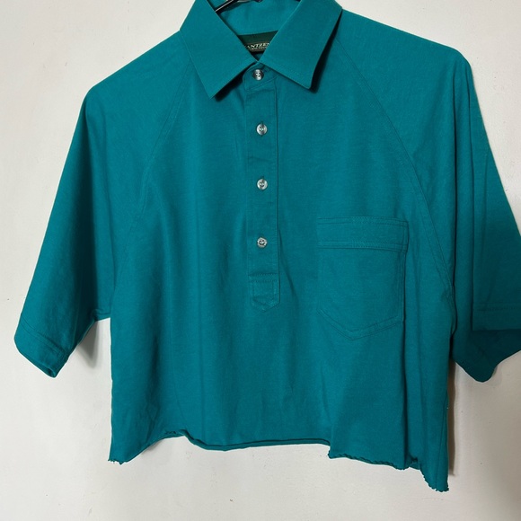 Teal Polo Collar Crop Top - Picture 8 of 8